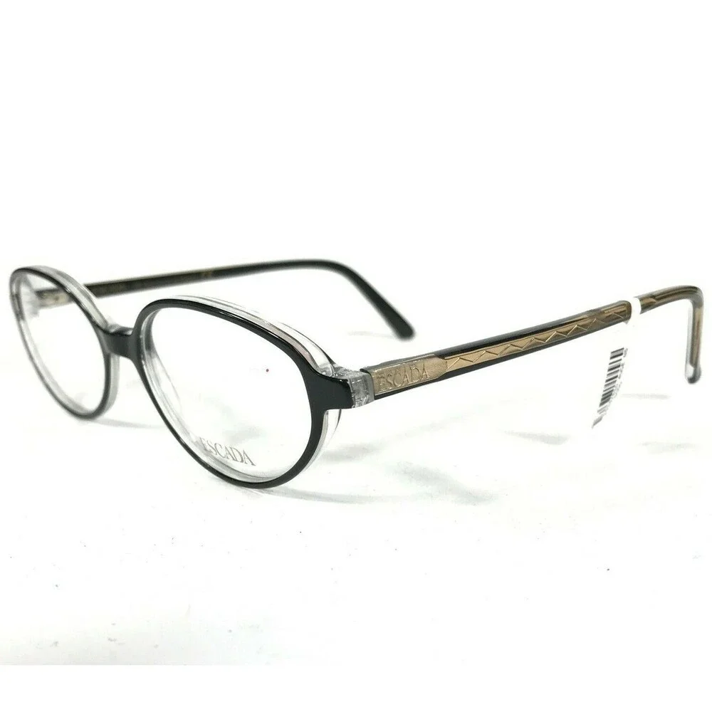 Escada Eyeglasses Frames E0124 E374 Black Clear Gold Round Oval 51-15-140